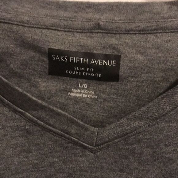 Saks Fifth Avenue Mens Charcoal Gray Slim Fit V Neck Short Sleeve T-Shirt Large - Picture 8 of 8